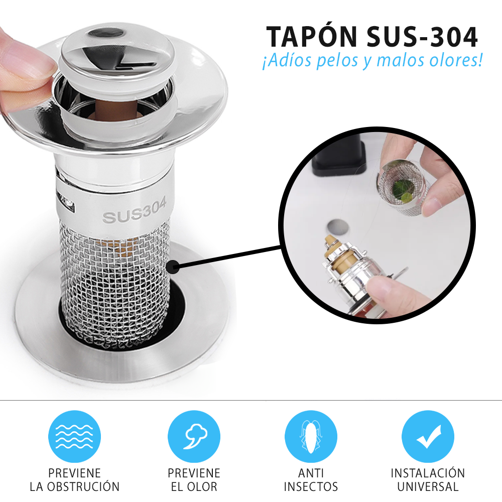 TAPÓN ANTI-PELOS PARA LAVABO Y DUCHA